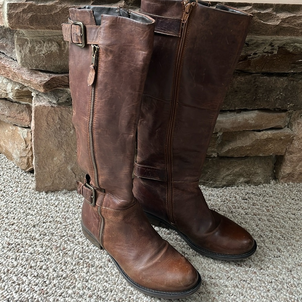 Steve Madden LEATHER Riding Boots•Cognac•Size 8.5 M•Inside Full Zipper•